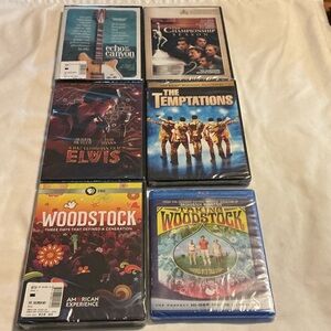 Lot of 6 Classic Music & Concert DVD Bundle - Woodstock, Elvis, The Temptations+